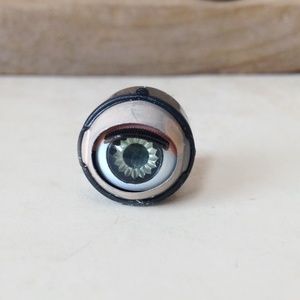 vintage tiny doll eye steel blue pupil - open close - lashes